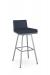 Amisco's Linea Silver Swivel Bar Stool with Blue Seat and Back Cushion - Low Back