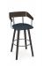 Amisco's Zao Dark Brown Wood Swivel Bar Stool with Silver Metal Accents and Blue Seat Cushion