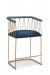 Wesley Allen's Ludwig Modern Gold Bar Stool with Arms and Blue Upholstery