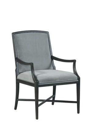 Fairfield's Clayton Wood Dining Arm Chair in Blue Upholstery