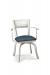 Lisa Furniture's #2033 Slat Back Modern Dining Chair with Arms, Blue Seat Cushion, in Silver Metal