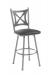 Trica's Aramis Silver Swivel Bar Stool with Cross Back Design and Black Vinyl