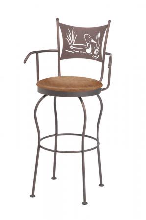 Trica's Art Collection Swivel Bar Stool with Arms and Duck with Grass and Pond Laser Cut-Out on Backrest