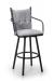 Trica's Arthur 2 Swivel Metal Bar Stool with Arms, Black Metal Finish, and Gray Back with Seat Cushion