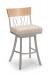 Trica's Bambusa Swivel Bar Stool with Natural Wood Trim on Back, Cross Back Design, Wide Seat Cushion, and Silver Metal Frame