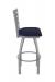 Holland's Jackie Outdoor Stainless Steel Bar Stool in Breeze Sapphire Blue Vinyl Cushion - Full Side View