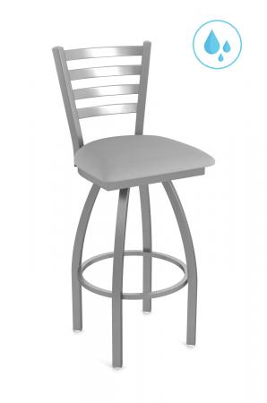 Holland's Jackie Outdoor Swivel Bar Stool in Stainless Steel and Seat Cushion