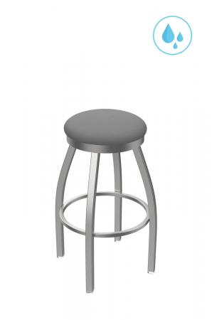 Holland's Misha Backless Outdoor Swivel Bar Stool in Stainless Steel and Gray Seat Vinyl