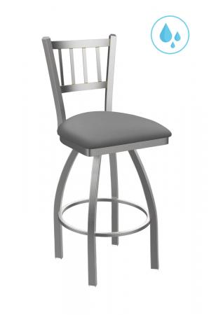 Holland's Contessa Outdoor Swivel Bar Stool with Back in Stainless Steel and Vinyl Seat Cushion