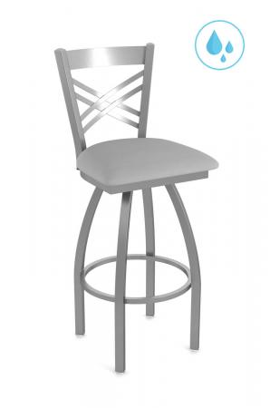 Holland's Catalina Outdoor Modern Swivel Bar Stool with Cross Back in Stainless Steel