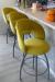 Trica's Modern Biscotti Swivel Upholstered Bar Stools with Back in Yellow Fabric and Silver Metal Base - In Modern Kitchen