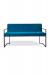 Wesley Allen's Marzan Modern Upholstered Bench with Back and Arms in Black Metal and Blue Cushion - Front View