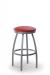 Trica's Henry Backless Swivel Silver Bar Stool with Red Vinyl Round Seat Cushion