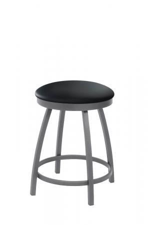 Trica's Henry Backless Swivel Vanity Stool in Anthracite Gray Metal and Black Vinyl