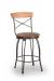 Trica's Laura Swivel Counter Stool with Natural Wood Back, Chocolate Brown Metal Frame, and Brown Round Seat Cushion