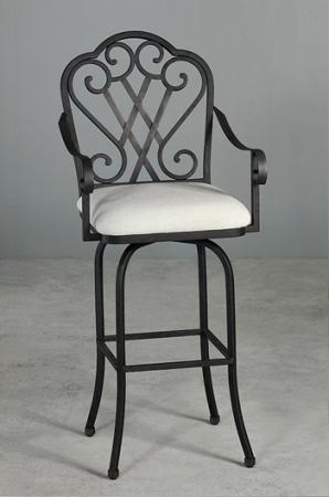 Dallas Swivel Stool with Arms and Decorative Metal Scroll Back by Wesley Allen
