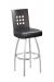 Trica's Tristan Modern Swivel Bar Stool with Square Cut-Outs on Back, Seat Cushion, and Brushed Steel Metal Frame