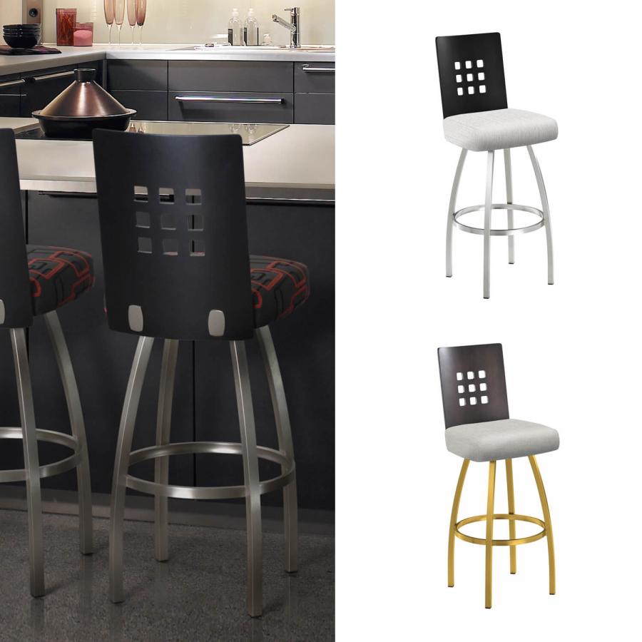 Trica's Tristan Modern Swivel Bar Stool with Wood Back CutOut