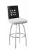 Trica's Tristan Modern Swivel Bar Stool with Wood Back, Brushed Steel Metal Finish, and White Seat Cushion