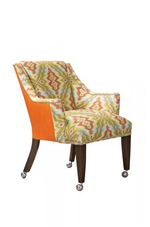 Leathercraft's Asa 259 Luxury Wood Game Chair with Arms in Bright Fabric with Orange Outside Back Cushion