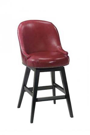 Leathercraft's Holland Luxury Wood Swivel Bar Stool in Red Leather and Nailhead Trim