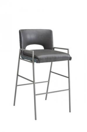 Leathercraft's Bailey Modern Metal Stationary Bar Stool with Back and Partial Arms in Leather