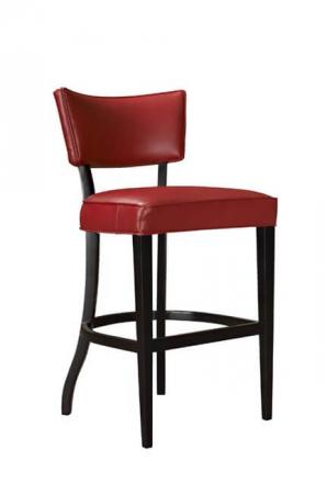 Leathercraft's Bistro Traditional Black Wood Bar Stool with Red Leather Seat and Back Cushion