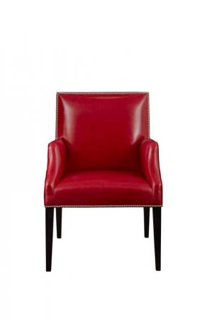 Leathercraft's Sandra Traditional Wood Dining Arm Chair in Red Leather and Nailhead Trim