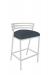 Wesley Allen's Arlo White Metal Bar Stool with Blue Seat Cushion