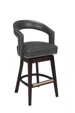 Style Upholstering #17 Swivel Wood Bar Stool with Curved Back and Nailhead Trim
