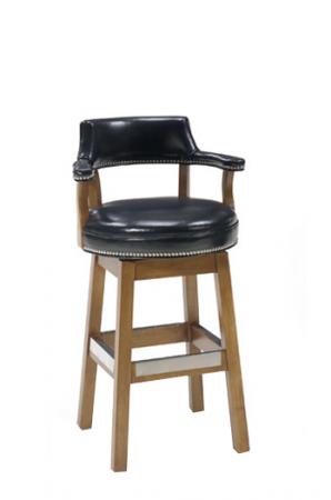 Style Upholstering's 1704 Wood Swivel Bar Stool with Arms and Nailhead Trim