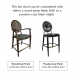 This bar stool can be customized with either a wood-grain finish (left) or a powder-coat finish (right).