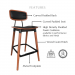 Featuring a curved padded back, curved padded seat, metal footplate, high density molded foam cushions available in performance fabrics and vinyls, wood grain finish. This stool has a 500 lb weight capacity with a 12-year warranty.