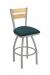 Holland's Thor Nickel Swivel Bar Stool with Teal Seat Cushion and Natural Back Wood Finish