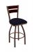 Holland's Thor Bronze Swivel Bar Stool with Blue Seat Cushion and Cherry Wood Back