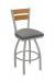 Holland's Thor Silver Metal Swivel Bar Stool with Gray Seat Cushion and Medium Maple Back