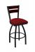 Holland's Thor Black Metal Swivel Bar Stool with Red Seat Cushion and Cherry Wood Back