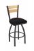 Holland's Thor Pewter Metal Swivel Bar Stool with Black Seat Vinyl and Natural Wood Back