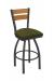 Holland's Thor Pewter Swivel Bar Stool with Green Seat Cushion and Wood Back