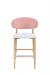 IH Seating Daphne Natural Wood Bar Stool with Pink Curved Back and White Seat Cushion - Front View