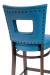 Trendler's Rachael Wood Bar Stool with Blue Seat and Back Cushion with Nailhead Trim - Back Side - Close Up