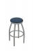 Holland's Misha #802 Backless Swivel Stool in Nickel Metal Finish and Blue Seat Cushion