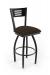 Holland's Voltaire Black Swivel Bar Stool with Three Slats Wood Back, Metal Frame, and Fabric Cushion