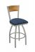 Holland's Voltaire 830 Swivel Bar Stool with Medium Maple Wood Back, Nickel Metal Finish, and Blue Rein Bay Vinyl with Solid Wood Back