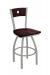 Holland's Voltaire Silver Swivel Bar Stool with Dark Brown Wood Seat and Back