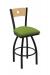 Holland's Voltaire 830 Swivel Bar Stool with Medium Maple Wood Back, Black Metal Finish, and Green Vinyl