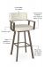 Featuring a curved back for comfort. The seat and back is available in your choice of fabric or vinyl (free samples available!). The seat cushion is soft. This bar stool is made of metal and is available in 10+ finishes. The joints are welded (not screwed) for support.