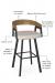 Featuring a curved back for comfort. Back is made of solid ash wood. The seat is available in your choice of fabric or vinyl (free samples available!). The seat cushion is soft. This bar stool is made of metal and is available in 10+ finishes. The joints are welded (not screwed) for support.
