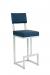 Wesley Allen's Dumas Modern Bar Stool with Square Legs in Opaque Light Silver metal and Blue seat and back cushion