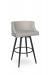 Amisco's Radcliff Upholstered Swivel Bar Stool with Low Back with Black Nailheads and Black Metal Finish and Gray Seat Cushion